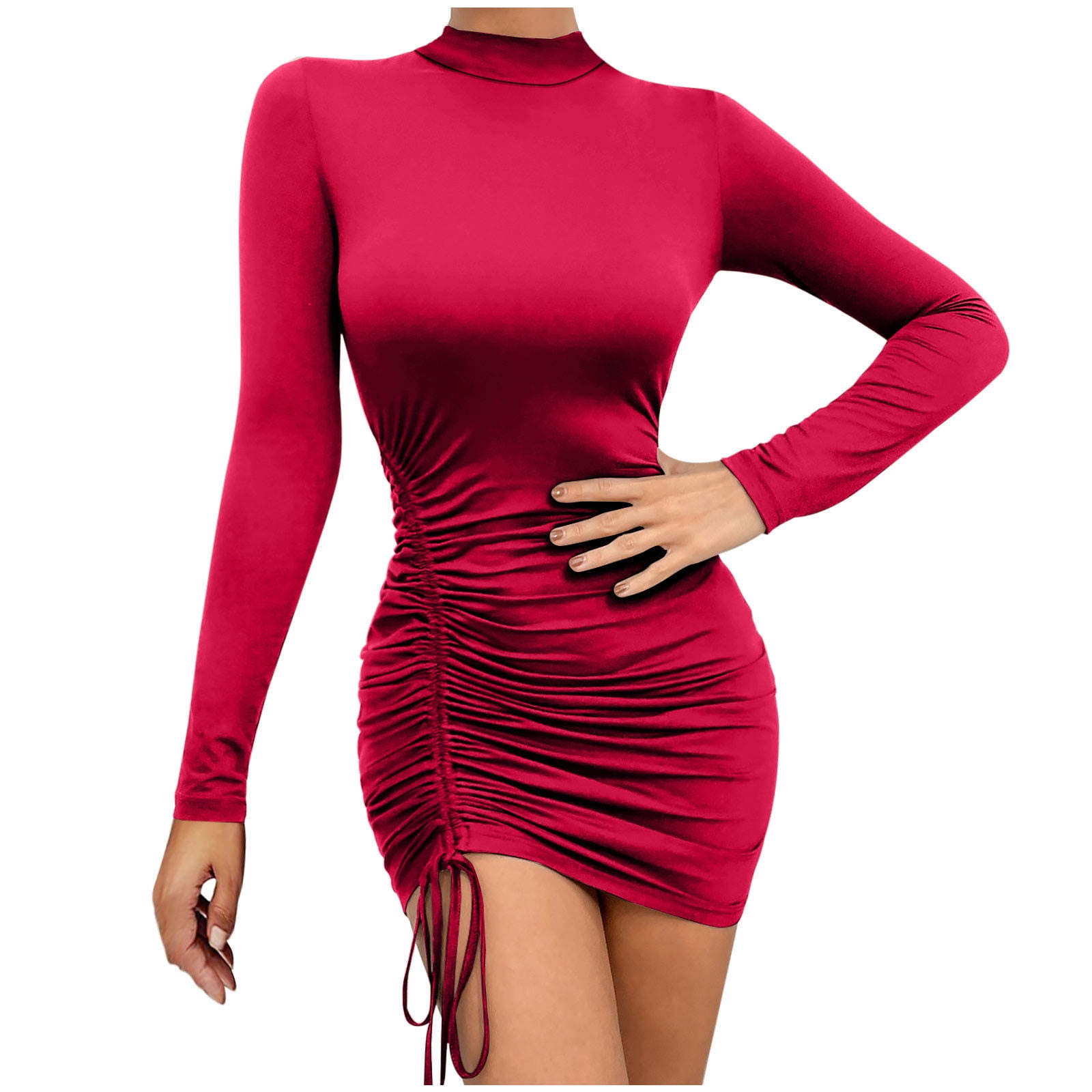 Olyvenn Womens Trendy Hip Wrap Bodycon Tunic Mini Dress Fashion Elegant Solid Color House Dress Drawstring High Waist Turtleneck Work Office Slim Fit Olyvenn Womens Trendy Hip Wrap Bodycon Tunic Mini Dress Fashion Elegant Solid Color House Dress Drawstring High Waist Turtleneck Work Office Slim Fit