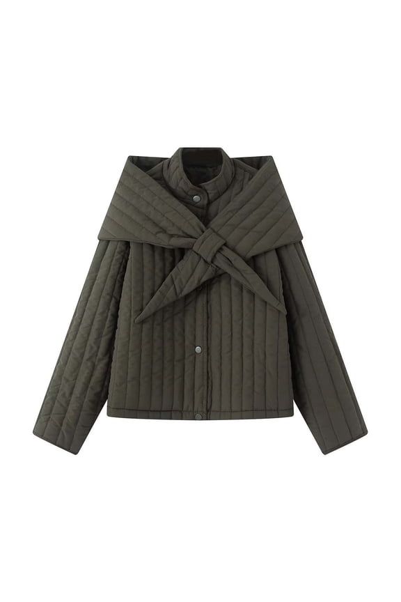 Womens Shawl Lapel Twist Collar Quilted Button Jacket, Short Length Long Sleeve Side Hand Pockets Tailored Fit for Office Layering Brunch Dates Green S