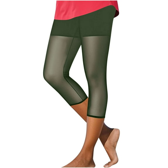 Olyvenn Womens Sheer Mesh Capri Leggings High Waisted Capris Pants Tight Workout Yoga Cropped Trousers Summer Casual Leggings Army Green S
