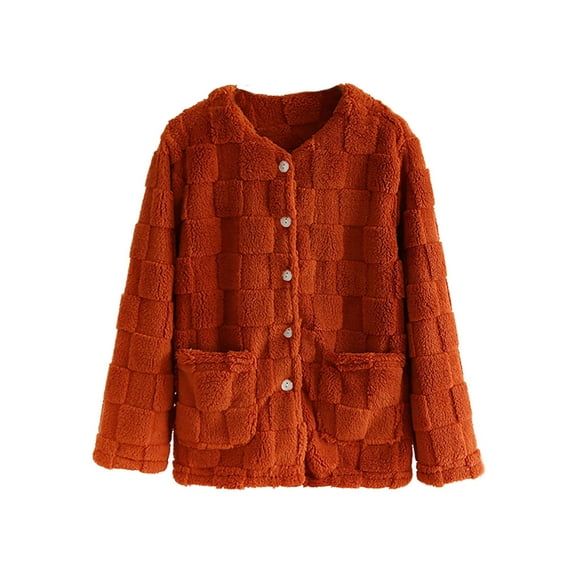 Olyvenn Womens Sherpa Jacket with Pockets Casual Comfy Plaid Zip Up Jackets Lightweight Warm Fleece Lined Winter Coats 2025 Fashion Red XL