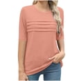 thumbnail image 1 of Olyvenn Womens Short Sleeve T Shirt Crewneck Pleated Shirts Dressy Casual Loose Fit Tee Trendy Spring Summer Tops 2025 Orange XXL, 1 of 5