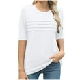 thumbnail image 1 of Olyvenn Womens Short Sleeve T Shirt Crewneck Pleated Shirts Dressy Casual Loose Fit Tee Trendy Spring Summer Tops 2025 White XXL, 1 of 3