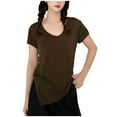 thumbnail image 1 of Olyvenn Womens Short Sleeve Tops Fashion Casual V Neck Shirts Summer Solid Short Sleeve Tees Basic Pullover Loose Comfy Blouses Coffee L, 1 of 3