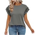 thumbnail image 1 of Olyvenn Womens Short Sleeve Tops Summer Tshirts Casual 2025 Cute Ruffle Crewneck Trendy Fashion Dressy Cute Work Outfits Gray S, 1 of 8