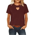 thumbnail image 1 of Olyvenn Womens Short Sleeve Y2K Tops Heart Cutout Shirts Crewneck Business Dressy Casual Tunic Blouses Summer Basic Tees Wine XXL, 1 of 9