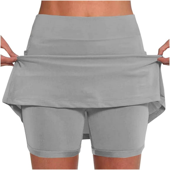 Olyvenn Womens Skorts with Pockets Tummy Control Plus Size Skorts for Women High Waist Athletic Sports Pants Skirt Casual Shorts Gray S