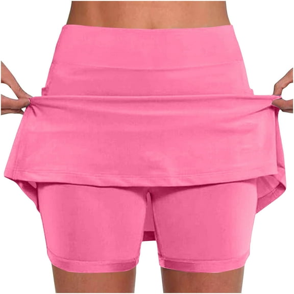 Olyvenn Womens Skorts with Pockets Tummy Control Plus Size Skorts for Women High Waist Athletic Sports Pants Skirt Casual Shorts Hot Pink M