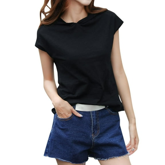 Olyvenn Womens Solid Crewneck T Shirts Cap Sleeve Tank Tops Casual Basic T Shirts Loose Fit Tee Summer Tops 2025 Black XXL