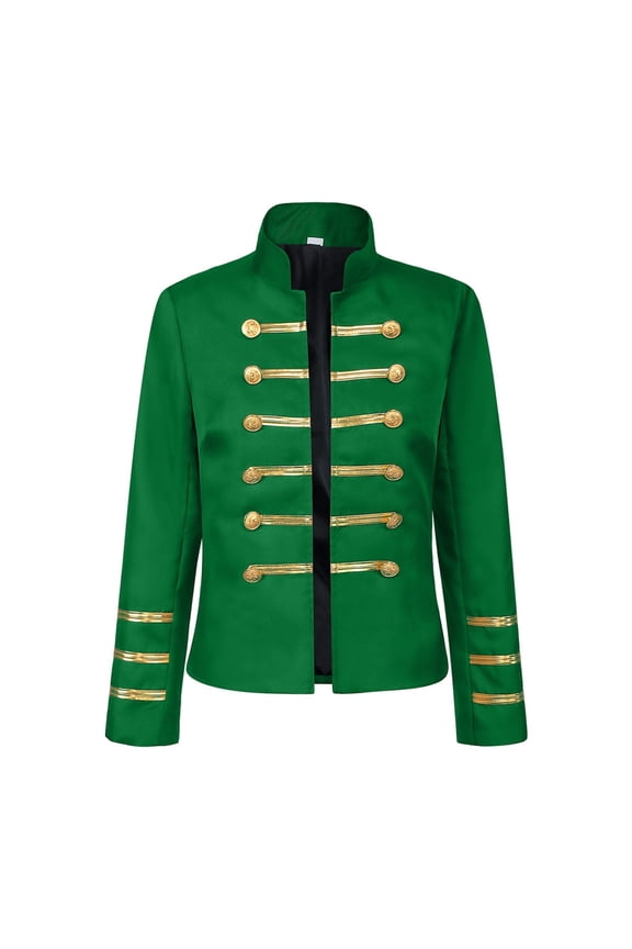 Womens Stand Collar Gold Button Uniform Jacket Long Cuff Band Oversized Cropped Cut for Cosplay Party Stage Performance Green S