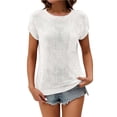 thumbnail image 1 of Olyvenn Womens Summer Cap Sleeve Tops Casual Crewneck Knit Short Sleeve Sweater Loose Fit Lightweight Shirts White 6, 1 of 4