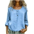 thumbnail image 1 of Olyvenn Womens Summer Cotton Linen Tops Long Sleeve Shirts Business Casual Outfits Trendy Fashion Beach Vacation Clothes 2025 Blue XL, 1 of 6