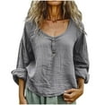 thumbnail image 1 of Olyvenn Womens Summer Cotton Linen Tops Long Sleeve Shirts Business Casual Outfits Trendy Fashion Beach Vacation Clothes 2025 Gray M, 1 of 5