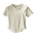thumbnail image 1 of Olyvenn Womens Summer Crop Tops Y2k Baby Tees 2025 Trendy Cute Short Sleeve Slim Fit Ribbed Crew Neck T Shirt Beige L, 1 of 6