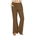 thumbnail image 1 of Olyvenn Womens Summer Fashion Linen Cotton Pants Solid Casual High Waist Loose Fit Drawstring Trousers with Pockets Coffee XXL, 1 of 6
