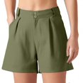 thumbnail image 1 of Olyvenn Womens Summer High Waist Linen Shorts Roll Up Pleated Zippered Wrap Hem Wide Leg Shorts with Pockets Army Green S, 1 of 6