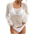 thumbnail image 1 of Olyvenn Womens Summer Hollow Out Swimsuit Coverups Long Sleeve Beach Tops Bikini Crochet Cover Ups Solid Bathing Suit Cover Up White 8, 1 of 5
