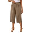 thumbnail image 1 of Olyvenn Womens Summer Linen 3/4 Pants Flowy High Waisted Loose Crooped Lounge Pant Wide Leg Palazzo Capris with Pockets Khaki L, 1 of 8