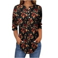 thumbnail image 1 of Olyvenn Womens Summer Puff Sleeve Tops Dressy Casual V-Neck T-Shirts Cute Blouse for Work 3/4 Sleeved Button Round Neck Fashion Tops Multicolor M, 1 of 5