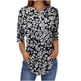 thumbnail image 1 of Olyvenn Womens Summer Puff Sleeve Tops Dressy Casual V-Neck T-Shirts Cute Blouse for Work 3/4 Sleeved Button Round Neck Fashion Tops Multicolor S, 1 of 5