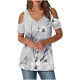 thumbnail image 1 of Olyvenn Womens Summer T Shirts Casual Ladies V Neck Tops Short Sleeve Cold Shoulder Loose Fit Blouse 2025 Trendy Clothing Gray L, 1 of 6
