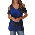 thumbnail image 1 of Olyvenn Womens Summer T Shirts Casual Ladies V Neck Tops Short Sleeve Cold Shoulder Loose Fit Blouse 2025 Trendy Clothing Multicolor M, 1 of 6