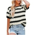 thumbnail image 1 of Olyvenn Womens Summer Tops Casual Color Block Striped Short Sleeve Shirts Crewneck T Shirts Loose Basic Tee Blouses for Women Black XL, 1 of 9
