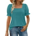 thumbnail image 1 of Olyvenn Womens Summer Tops Dressy Casual Puff Short Sleeve Shirts 2025 Fashion Square Neck Tshirts Loose Fit Blouses Sky Blue L, 1 of 7