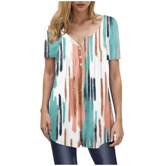 Olyvenn Womens Summer Tops Dressy Casual Short Sleeve V Neck T Shirts Trendy Cute Tees Loose Soft Floral Boho Tunic Blouses Multicolor XL