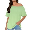 thumbnail image 1 of Olyvenn Womens Summer Tops Gradient Printed Short Sleeve Top Cold Shoulder Tunic T Shirt Casual Versatile Blouses Lounge Stylish Tops Green L, 1 of 6