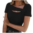 thumbnail image 1 of Olyvenn Womens Summer Tops Short Sleeve Shirts for Women Sexy Tops Y2K Shirts One Piece Cutout Tops Cute Trendy Tees Tops Black L, 1 of 6