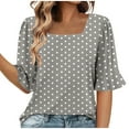 thumbnail image 1 of Olyvenn Womens Summer Tops Trendy 3/4 Sleeve Shirts Casual Crew Neck Ruffle Sleeve T Shirts Boho Beach Vacation Blouses Gray XXL, 1 of 6