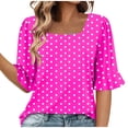 thumbnail image 1 of Olyvenn Womens Summer Tops Trendy 3/4 Sleeve Shirts Casual Crew Neck Ruffle Sleeve T Shirts Boho Beach Vacation Blouses Hot Pink M, 1 of 6