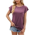 thumbnail image 1 of Olyvenn Womens Summer Tops Trendy Dressy Solid Color Blouses Short Sleeves Round Neck Loose Fit Lightweight Business Shirts Wine 12, 1 of 4