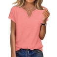 thumbnail image 1 of Olyvenn Womens Summer Tops V Neck T Shirts Cap Sleeve Business Casual Outfits Loose Fit Beach Vacation Clothes Basic Tees Pink XXL, 1 of 5