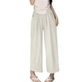 thumbnail image 1 of Olyvenn Womens Summer Wide Leg Pants Palazzo Casual Solid Beach Pants Elastic High Waist Loose Lightweight Vacation Trousers White L, 1 of 7