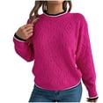 thumbnail image 1 of Olyvenn Womens Sweaters Trendy Cable Knit Crewneck Long Sleeve Pullover Fall Winter Warm Basic Jumper Soild Color Sweater Hot Pink L, 1 of 7