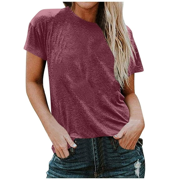 Olyvenn Womens T Shirt Summer Tops Short Sleeve Fashion Basic Casual Oversized Beach Vacation Clothes 2025 Trendy Wine S
