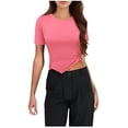 thumbnail image 1 of Olyvenn Womens T Shirts Modal Breathable Basic Crew Neck Short Sleeve Crop Tops Cute Summer Tops Slim Fit Y2k Tees Hot Pink S, 1 of 8