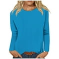 thumbnail image 1 of Olyvenn Womens T-Shirts Oversized Tops Trendy Winter Fall Fashion 2023 Round Neck Tees Long Sleeve Blouse Vintage Solid Color Pullover Comfy Loose Fit Casual Relaxed Shirts Sky Blue 4, 1 of 5