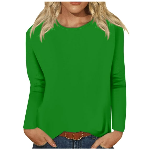 Olyvenn Womens T-Shirts Oversized Tops Trendy Winter Fall Fashion 2023 Round Neck Tees Long Sleeve Blouse Vintage Solid Color Pullover Comfy Loose Fit Casual Relaxed Shirts Green 12