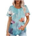 thumbnail image 1 of Olyvenn Womens T Shirts Short Sleeve Trendy Floral Pleated Dressy Casual Scooped Neck Summer Fashion Tops Blouses Multicolor L, 1 of 5
