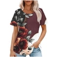 thumbnail image 1 of Olyvenn Womens T Shirts Short Sleeve Trendy Floral Pleated Dressy Casual Scooped Neck Summer Fashion Tops Blouses Multicolor XXL, 1 of 5