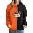 thumbnail image 1 of Olyvenn Womens Thanksgiving Coffee Sweatshirt Pumpkin Spice Cup Hoodie Oversized Long Sleeve Color Block Drawstring Pullover Tops Orange XL, 1 of 5