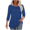 thumbnail image 1 of Olyvenn Womens Tops 3/4 Sleeve Blouses Dressy Casual Fall Sold Color Outfits Front Pleated Tee Eyelets Curved Hem Tunic Tops Dark Blue M, 1 of 9