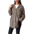 thumbnail image 1 of Olyvenn Womens Tops Button Down Shirts Spring Long Sleeve Lapel Neck Jacket Loose Ribbed Knit Work Blouses with Pocket Coffee 10, 1 of 9
