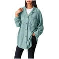 thumbnail image 1 of Olyvenn Womens Tops Button Down Shirts Spring Long Sleeve Lapel Neck Jacket Loose Ribbed Knit Work Blouses with Pocket Sky Blue 6, 1 of 9