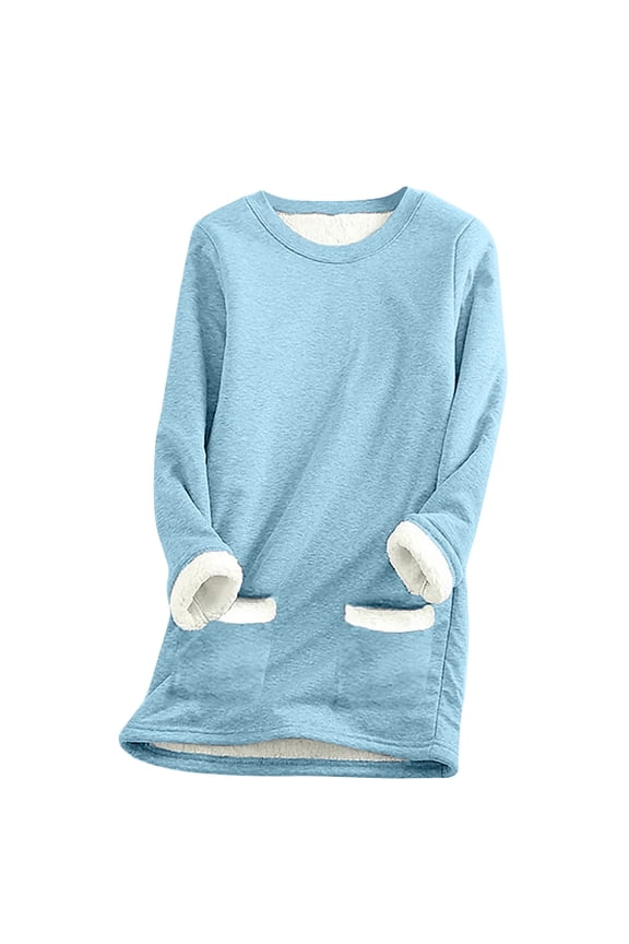 Womens Tops Casual Plus Size Loose Women Thick Fleece Sweatshirt Winter Velvet Warm O-neck Underwear Top For Women 2022 Light Blue 4