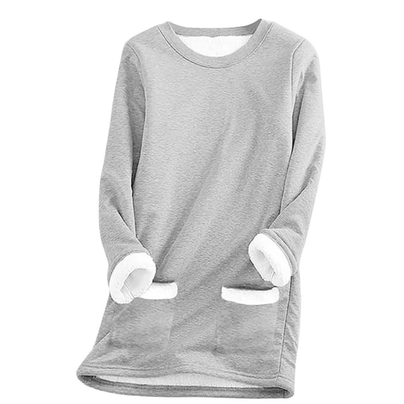 Olyvenn Womens Tops Casual Plus Size Loose Women Thick Fleece Sweatshirt Winter Velvet Warm O-neck Underwear Top For Women 2022 Navy 10