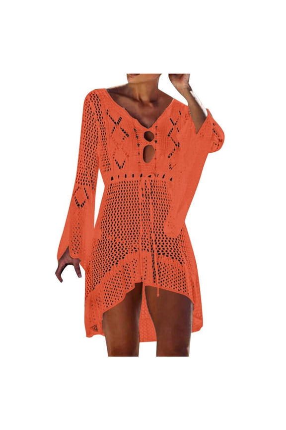 Womens Tops Casual Plus Size Loose Women's Summer Swimsuit Bikini Trendy Sun Protection With Flared Sleeves Beach Swimwear Cover Up Knitted Cover Up For Women 2022