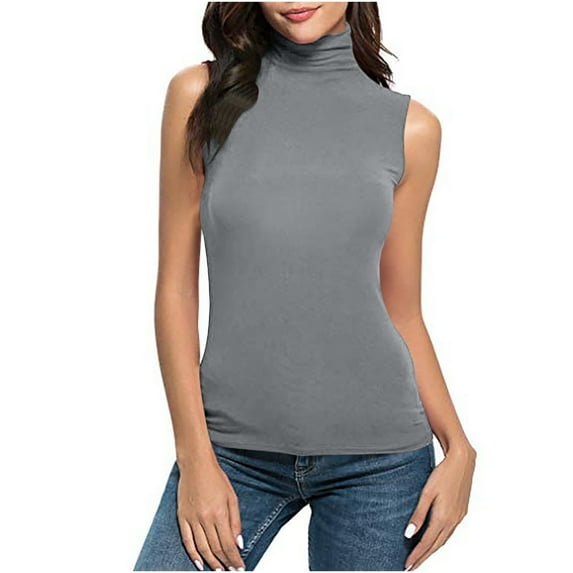 Olyvenn Womens Tops Casual Plus Size Loose Womens Sleeveless Solid Slim Fit Turtleneck Tee Shirt Top Blouse For Women 2022 Gray 6